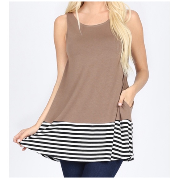 2 LEFT!! “Magdalena” solid and striped tunic top - Picture 1 of 2
